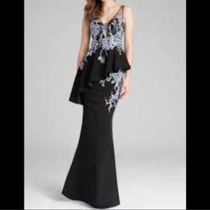 Teri Jon by Rickie Freeman Embroidered Peplum Gown, Size 16 (NWT)